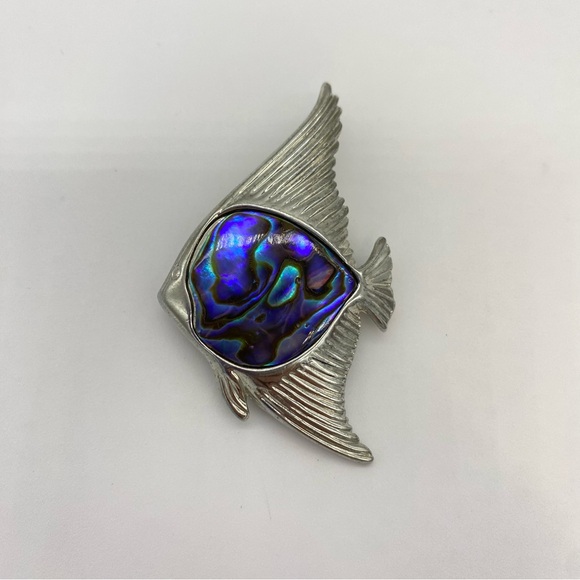 Jewelry - Abalone Shell & Silver Tone Fish Brooch